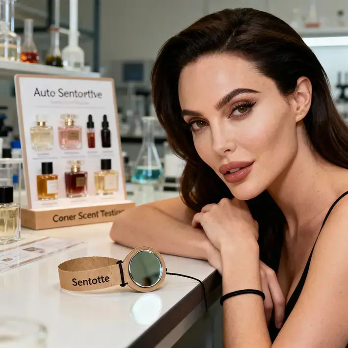 Corner scent-testing en taller – stand de pruebas de aromas y experiencia multisensorial para elegir accesorios perfumados﻿﻿
