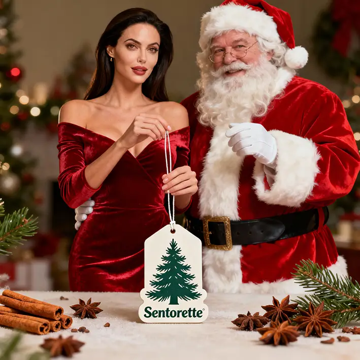 Ambientador de coche personalizado con esencia Magia de Navidad: fragancia cálida y envolvente, con notas de especias, cítricos y dulces navideños, ideal para crear un ambiente festivo y acogedor durante cada viaje.﻿